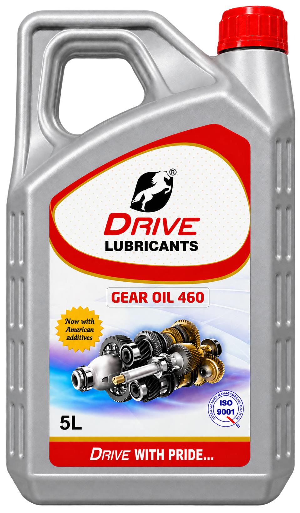 Goldtap VG 460 EP industrial gear oil, 5L pack with gear machinery imagery