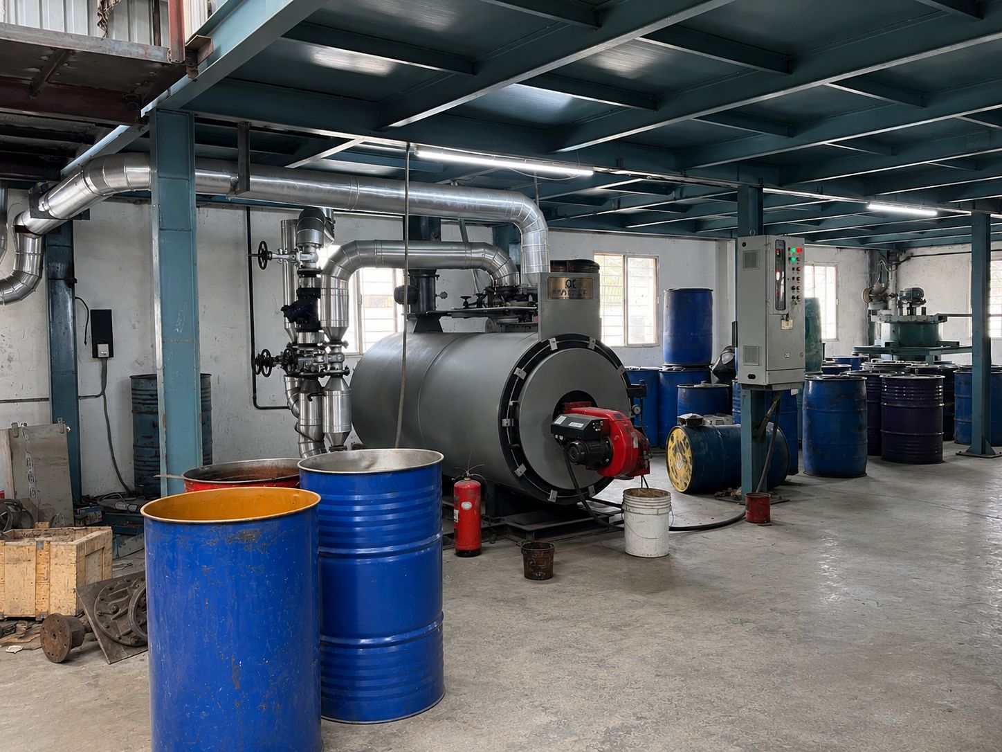Boiler and insulated process piping in the Goldtap blending area