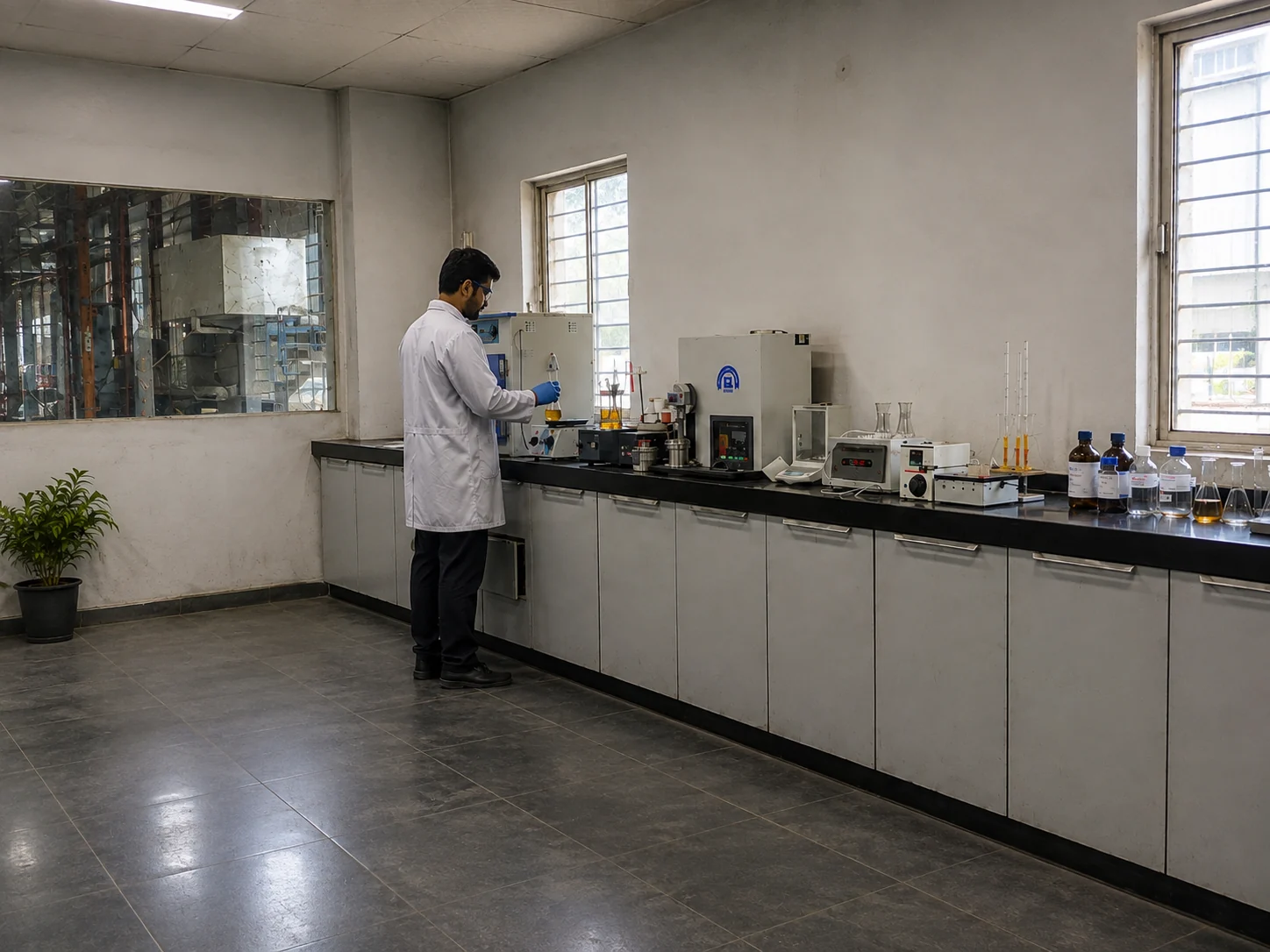 Goldtap quality control laboratory with chemist performing lubricant testing