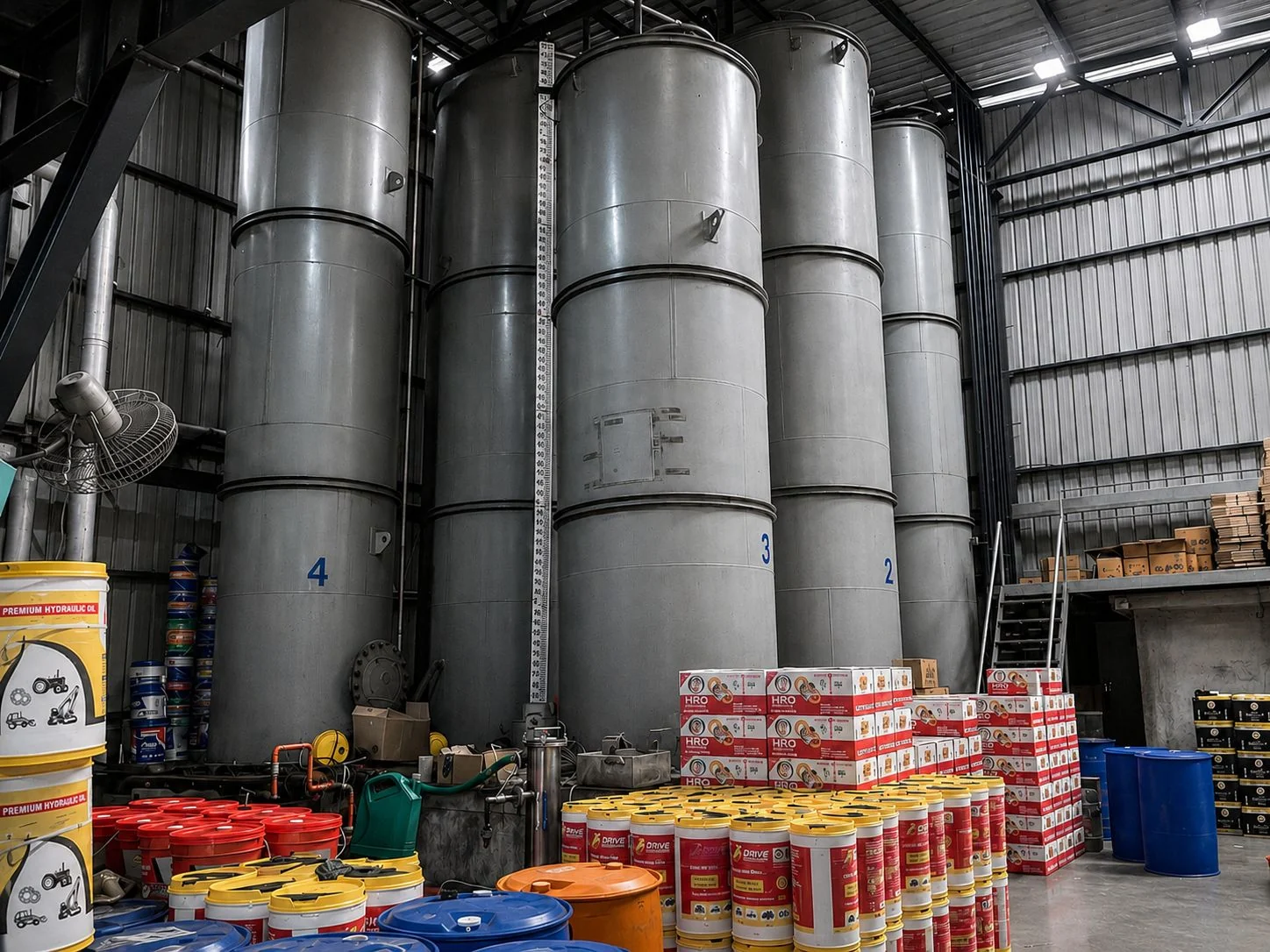Vertical lubricant storage tanks