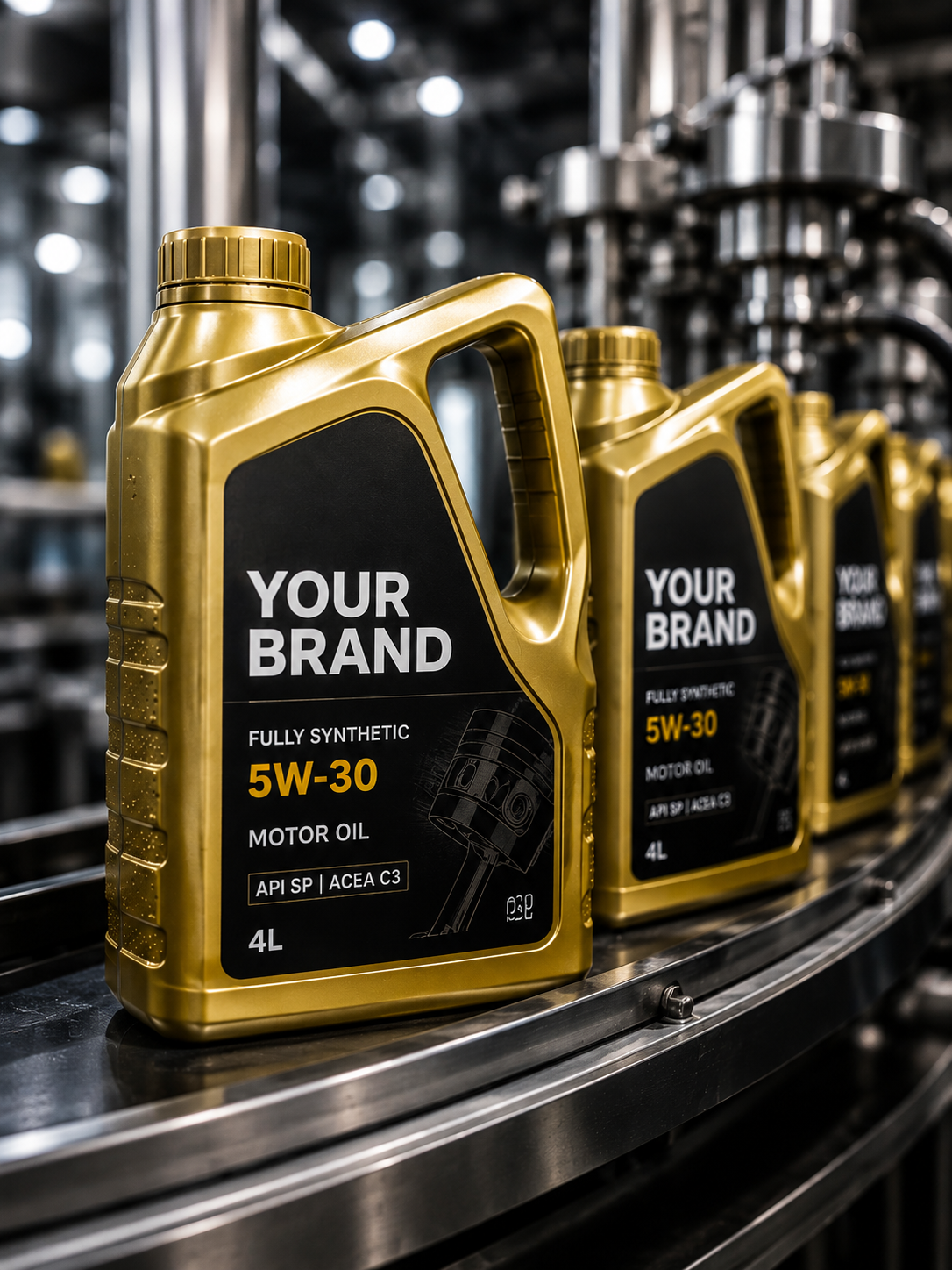 Private-label lubricant bottles on a Goldtap production line