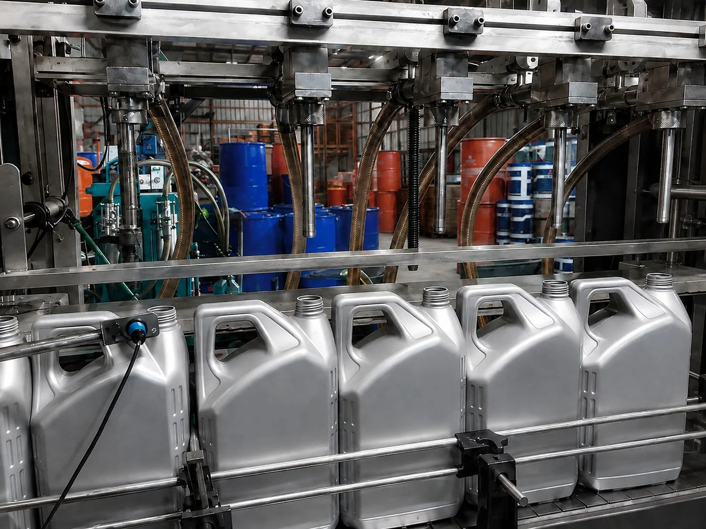 Goldtap lubricant filling line with multiple containers in production