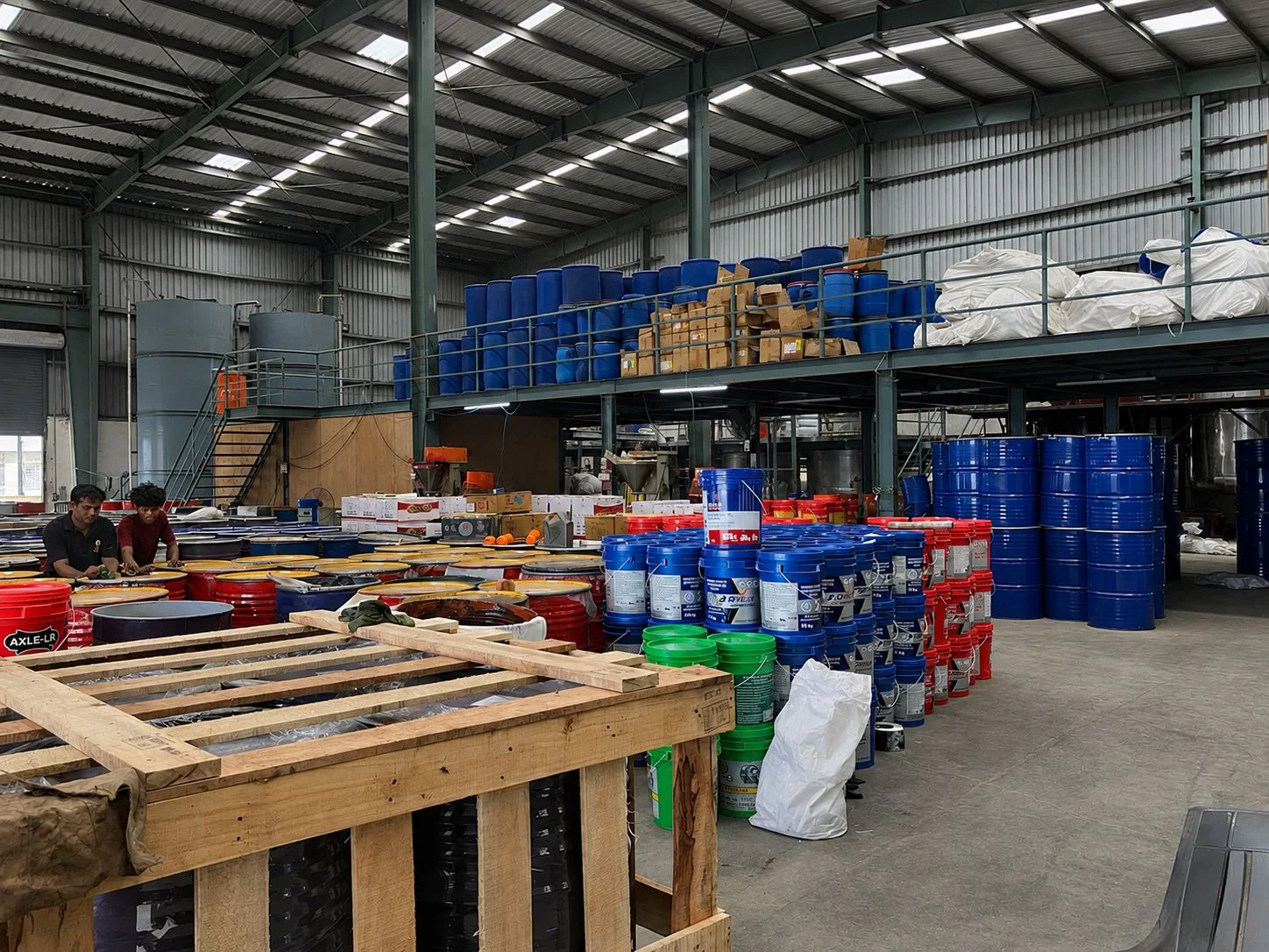 Goldtap lubricant warehouse with organized drums and packaging inventory
